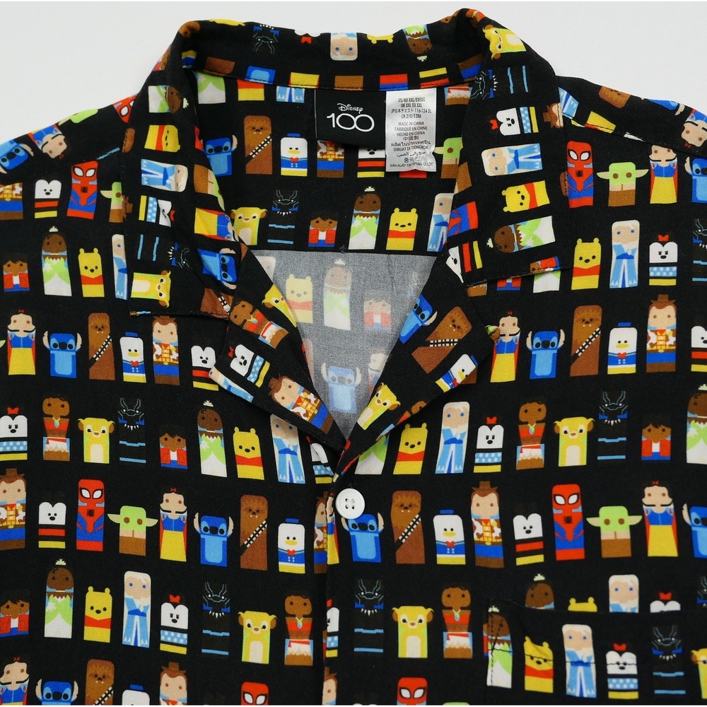 Disney 100 Unified Characters AOP Camp Shirt‎ Mens 2XL Marvel Star Wars Pixar
